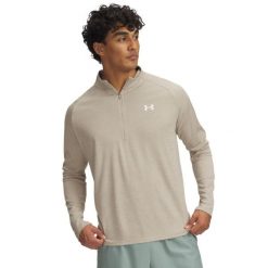 Top treningowy z zamkiem błyskawicznym 1/2 Under Armour Tech™. Zielone bluzy Under Armour, bez wzorów, bez kaptura. W wyprzedaży za 163.50 zł.