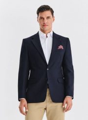 PAKO LORENTE - Wełniana marynarka w kolorze granatowym. Garnitury Pako Lorente, na co dzień, m, bez wzorów, z wełny, casualowe. Za 1,499.99 zł.