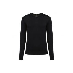 Ekologiczny sweter z dekoltem w szpic Kariban. Czarne swetry nierozpinane KARIBAN, m, bez wzorów, bez kołnierzyka, bez ramiączek. Za 211.50 zł.