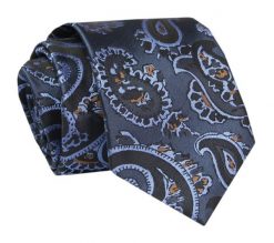 Męski Krawat - ALTIES - Klasyczny - Granatowy w Niebieski Wzór Paisley. Niebieskie krawaty i muchy Alties, bez wzorów, z tkaniny. Za 49.00 zł.
