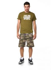 Letni zestaw męski w kamuflażu: koszulka i spodenki Leone. Czarne krótkie spodenki sportowe LEONE 1947 APPAREL, m, bez wzorów, z bawełny. Za 147.31 zł.