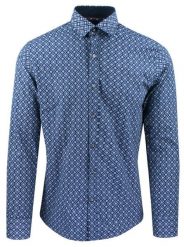 Męska Koszula, Taliowana (Slim Fit) - Rigon - Ciemnoniebieska, Wzór. Niebieskie koszule Rigon, m, bez wzorów, z bawełny, bez kołnierzyka, bez ramiączek. Za 139.00 zł.