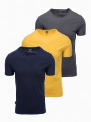Zestaw koszulek bawełnianych BASIC 3-pak - mix V4 Z30 - XL. Żółte t-shirty Ombre Clothing, m, bez wzorów, z bawełny, bez kołnierzyka, bez ramiączek. Za 65.99 zł.