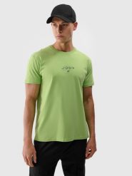 4F T-shirt regular z nadrukiem męski - zielony S. Zielone t-shirty 4F, m, bez wzorów, z bawełny, bez kołnierzyka, bez ramiączek. W wyprzedaży za 39.99 zł.