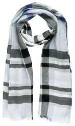 Lekki (Przejściowy) Szalik z Naturalnej Wiskozy - Fraas - Błękitny w Kratę. Niebieskie szaliki V. Fraas, bez wzorów, z materiału. Za 59.00 zł.