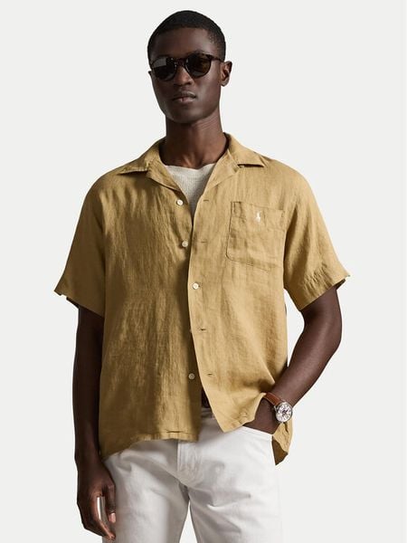 Polo Ralph Lauren Koszula 710966421502 Beżowy ciemny Regular Fit. Brązowe koszule Polo Ralph Lauren, m, bez wzorów, ze lnu, bez kołnierzyka, bez ramiączek. Za 567.99 zł.
