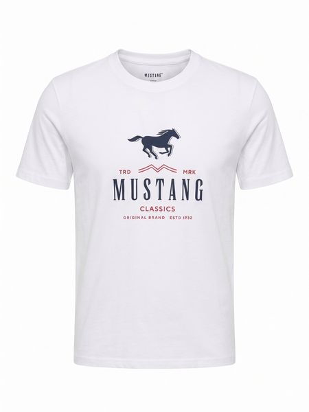 Męski T-Shirt Mustang Style Austin Bright White 1017270 2007. Białe t-shirty Mustang, m, bez wzorów, bez kołnierzyka, bez ramiączek. Za 69.99 zł.