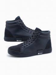 Klasyczne wysokie trampki męskie z pikowaną cholewką – granatowe V3 OM-FOTH-0127 - 41. Niebieskie trampki Ombre Clothing, m, bez wzorów, bez zapięcia. Za 179.99 zł.