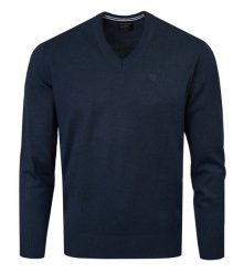 Sweter Męski Wełniany - Dekolt w Serek - Pako Jeans - Granatowy. Niebieskie swetry rozpinane Pako Jeans, l, bez wzorów, z jeansu, bez kołnierzyka, bez ramiączek. Za 169.00 zł.
