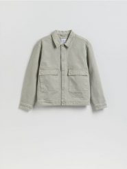 Jeansowa kurtka z efektem sprania - zielony. Zielone kurtki Reserved, l, bez wzorów, z denimu, bez kaptura. Za 169.99 zł.