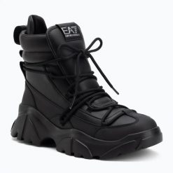 Trapery EA7 Emporio Armani Boot Flakes. Czarne trapery EA7 Emporio Armani, z materiału, przed kolano, bez zapięcia. Za 789.99 zł.