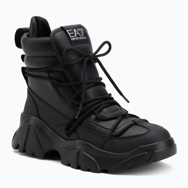 Trapery EA7 Emporio Armani Boot Flakes. Czarne trapery EA7 Emporio Armani, z materiału, przed kolano, bez zapięcia. Za 789.99 zł.