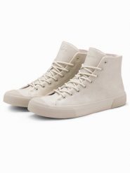 Wysokie męskie buty trampki z gumowym noskiem – kremowe V1 OM-FOSH-0138 - 46. Białe trampki Ombre Clothing, m, z aplikacjami, bez zapięcia. Za 119.99 zł.
