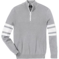 Sweter ze stójką z zamkiem, z bawełny z recyklingu. Szare swetry nierozpinane bonprix, m, bez wzorów, z bawełny, bez kołnierzyka, bez ramiączek. Za 94.99 zł.