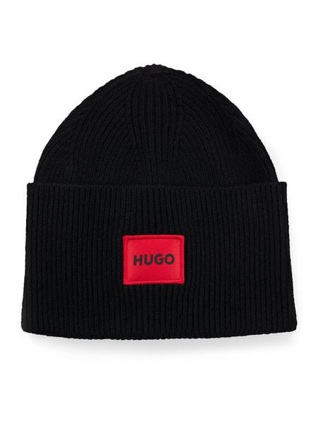HUGO Czapka Xaff 50496011 Czarny. Czarne czapki zimowe Hugo, bez wzorów, z wełny. Za 299.99 zł.