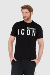 DSQUARED2 Czarny t-shirt męski z dużym logo icon. Czarne t-shirty Dsquared2, l, bez wzorów, bez kołnierzyka, bez ramiączek. W wyprzedaży za 899.99 zł.