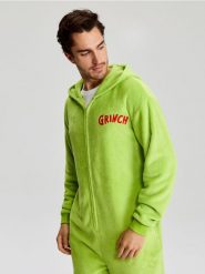 Piżama z kapturem i haftem Grinch - zielony. Zielone piżamy Sinsay, l, bez wzorów, bez ramiączek. Za 89.99 zł.