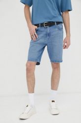 Wrangler szorty jeansowe męskie kolor niebieski. Niebieskie szorty Wrangler, m, bez wzorów, z jeansu. Za 269.99 zł.