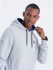 Bluza męska z kapturem z kieszenią na zamek - szary melanż V5 - Rozmiar: XL. Szare bluzy z kapturem Ombre Clothing, l, bez wzorów, z bawełny, z kapturem. W wyprzedaży za 69.99 zł.