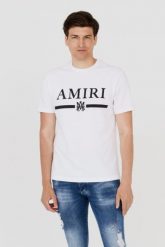 AMIRI T-shirt męski biały z podkreślonym logo. Białe t-shirty Amiri, m, bez wzorów, bez kołnierzyka, bez ramiączek. W wyprzedaży za 999.99 zł.