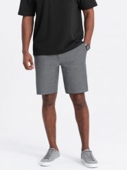 Męskie spodenki wykonane z dwukolorowej melanżowej dzianiny - czarne V2 - Rozmiar: M. Czarne szorty Ombre Clothing, m, bez wzorów, z bawełny, wizytowe. W wyprzedaży za 89.99 zł.