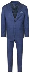 Elegancki Męski Garnitur - Victorio - Granatowy w Kratę. Niebieskie garnitury Victorio, do pracy, l, bez wzorów, z elastanu. Za 875.00 zł.