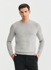 PAKO LORENTE – Szary bawełniany sweter z kaszmirem. Szare swetry nierozpinane Pako Lorente, na jesień, m, bez wzorów, z bawełny, bez kołnierzyka, bez ramiączek. Za 199.99 zł.