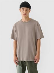 4F T-shirt oversize gładki męski - brązowy XL. Brązowe t-shirty 4F, m, bez wzorów, z bawełny, bez kołnierzyka, bez ramiączek. W wyprzedaży za 29.99 zł.