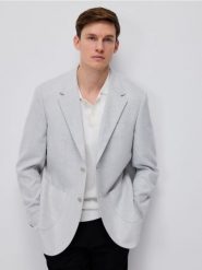 Marynarka slim fit z wiskozą - jasnoszary. Szare garnitury Reserved, l, bez wzorów, z tkaniny. Za 359.99 zł.