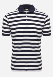 Granatowa Koszulka Polo z Bawełny w Poziome Paski Germus. Niebieskie koszulki polo Born2be, l, bez wzorów, z bawełny, bez kołnierzyka, bez ramiączek. Za 79.99 zł.