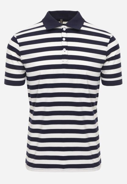 Granatowa Koszulka Polo z Bawełny w Poziome Paski Germus. Niebieskie koszulki polo Born2be, l, bez wzorów, z bawełny, bez kołnierzyka, bez ramiączek. Za 69.99 zł.