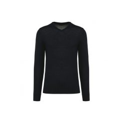 Sweter v-neck z merynosów Kariban Premium. Czarne swetry nierozpinane KARIBAN, na zimę, m, bez wzorów, bez kołnierzyka, bez ramiączek. Za 305.50 zł.