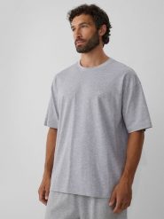 4F T-shirt loose gładki męski - szary M. Szare t-shirty 4F, m, bez wzorów, z bawełny, bez kołnierzyka, bez ramiączek. Za 69.99 zł.