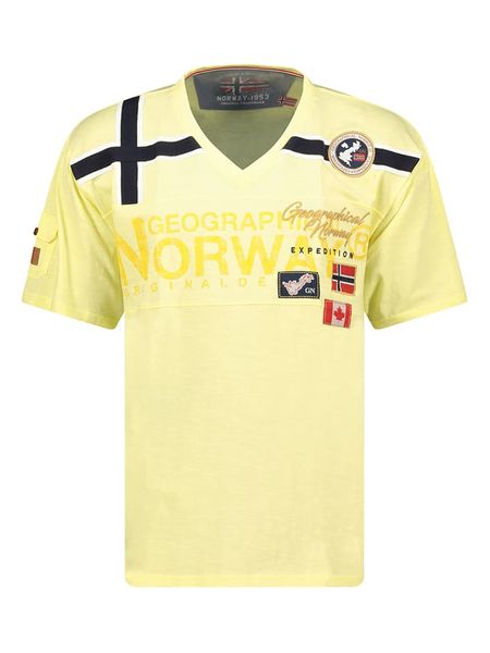 Geographical Norway Koszulka "Jaradock" w kolorze żółtym rozmiar: XL. Żółte bezrękawniki Geographical Norway, xl, bez wzorów, z bawełny, bez kołnierzyka, bez ramiączek. Za 60.95 zł.