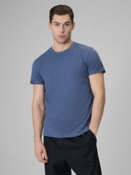 4F T-shirt regular gładki męski - granatowy S. Niebieskie t-shirty 4F, m, bez wzorów, z bawełny, bez kołnierzyka, bez ramiączek. Za 59.99 zł.