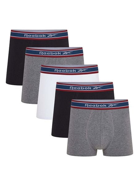Reebok Bokserki (5 par) "Baird" w kolorze szarym, czarnym i białym rozmiar: L. Białe bokserki Reebok, l, bez wzorów. Za 103.37 zł.