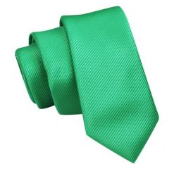 Wąski Krawat, Zielony, Trawiasty Śledź Męski, 5 cm, w Drobny Prążek, Jednokolorowy -Angelo di Monti. Zielone krawaty i muchy Angelo di Monti, bez wzorów, z tkaniny. Za 45.00 zł.