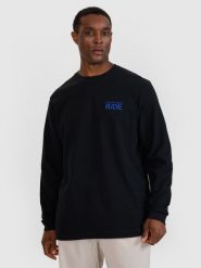4F Longsleeve oversize z nadrukiem męski - czarny L. Czarne bluzki z długim rękawem 4F, l, bez wzorów, z bawełny, bez kołnierzyka, bez ramiączek. W wyprzedaży za 59.99 zł.