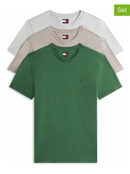 TOMMY JEANS Koszulki (3 szt.) w kolorze zielono-szarobrązowym rozmiar: XL. Brązowe bezrękawniki Tommy Jeans, xl, bez wzorów, z bawełny, bez kołnierzyka, bez ramiączek. Za 236.61 zł.