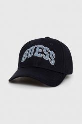 Guess czapka z daszkiem kolor granatowy z aplikacją. Niebieskie czapki z daszkiem Guess, z aplikacjami. Za 189.99 zł.