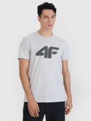 4F T-shirt regular z nadrukiem męski - szary M. Szare t-shirty 4F, m, bez wzorów, z bawełny, bez kołnierzyka, bez ramiączek. Za 49.99 zł.
