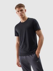 4F Koszulka treningowa regular z materiału z recyklingu męska - głęboka czerń S. Czarne t-shirty 4F, m, bez wzorów, z dzianiny, bez kołnierzyka, bez ramiączek. W wyprzedaży za 49.99 zł.