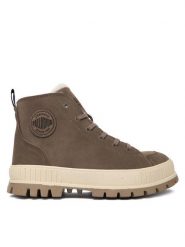 Palladium Trapery Pallashock Zip Warm 74353-281-M Szary. Szare botki sznurowane Palladium, bez wzorów, ze skóry, bez obcasa, bez zapięcia. Za 579.99 zł.