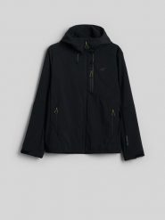 4F Kurtka softshell wiatroodporna membrana 8000 męska - czarna L. Czarne kurtki przeciwdeszczowe 4F, l, bez wzorów, z materiału, bez kaptura. Za 399.99 zł.
