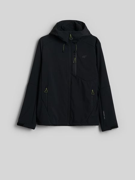 4F Kurtka softshell wiatroodporna membrana 8000 męska - czarna M. Czarne kurtki 4F, m, bez wzorów, z materiału, bez kaptura. Za 399.99 zł.