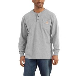 Koszulka bawełniana męska z długim rękawem Carhartt Pocket Henley L/S. Niebieskie bluzki z długim rękawem Carhartt, l, bez wzorów, z bawełny, bez kołnierzyka, bez ramiączek. Za 141.99 zł.
