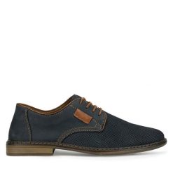 Półbuty Rieker. Niebieskie eleganckie półbuty Rieker, bez wzorów, bez obcasa, bez zapięcia. Za 369.99 zł.