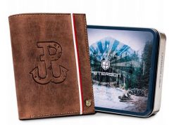 Skórzany portfel patriotyczny Peterson [DH] PTN 333PW brązowy. Brązowe portfele Peterson, bez wzorów, z nubiku. Za 104.00 zł.