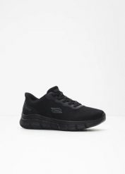Wygodne, wsuwane sneakersy marki Sketchers z pianką z pamięcią. Czarne buty sportowe casual bonprix, bez wzorów, bez zapięcia. Za 369.99 zł.