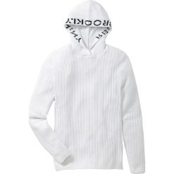 Sweter z kapturem Slim Fit bonprix biały. Swetry nierozpinane bonprix. Za 44.99 zł.